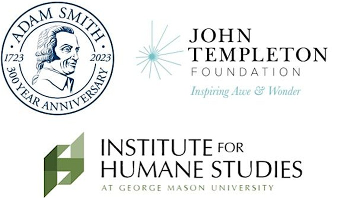 Two logos: the first has a Logo with a small circle with spokes of growing length radiating from it and the words ' The John Templeton Foundation. Inspiring Awe and Wonder'. The second has a greeen geometric symbol and the words' Institute for Humane Studies. At George Mason University'