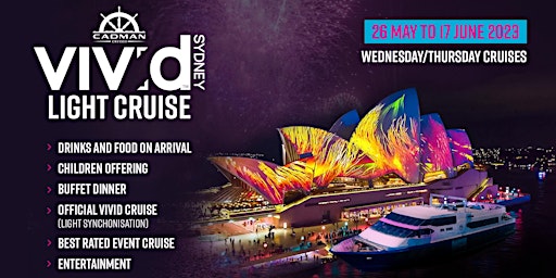 Cadman Cruises - Vivid Festival - Wed/Thur Entertainment, Dinner and Drinks primary image