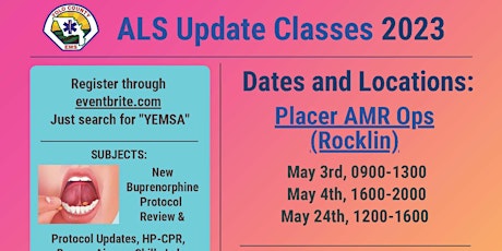 Imagem principal do evento YEMSA: Annual ALS Update Class 2023 - Placer Ops (ROCKLIN)