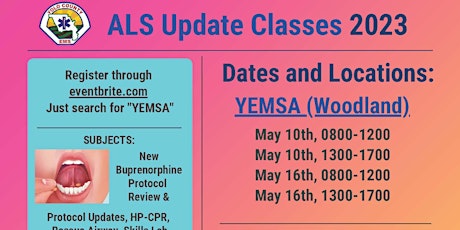 Imagem principal do evento YEMSA: Annual ALS Update Class 2023 - YEMSA Office (WOODLAND)