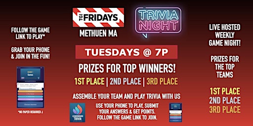 Trivia Game Night | TGI Fridays - Methuen MA - TUE 7p primary image