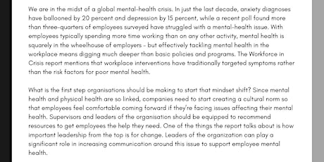 Guide for HR/OD/HS/IR Professionals Managing Mental Health in the Workplace