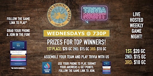 Trivia Game Night | Southern Brewing and Winery - Tampa FL - WED 730p primary image