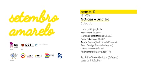 Imagem principal de Noticiar o Suicídio - Setembro Amarelo - Beja 2018