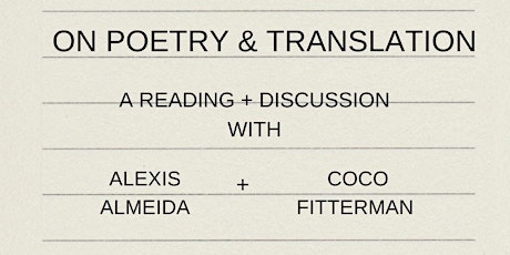 A Reading & Discussion with Alexis Almeida and Coco Fitterman primary image