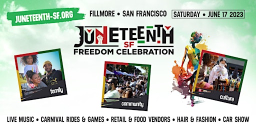 Imagen principal de Juneteenth Festival, Fillmore SF! Live Music, Kids Zone, Fashion. FREE RSVP