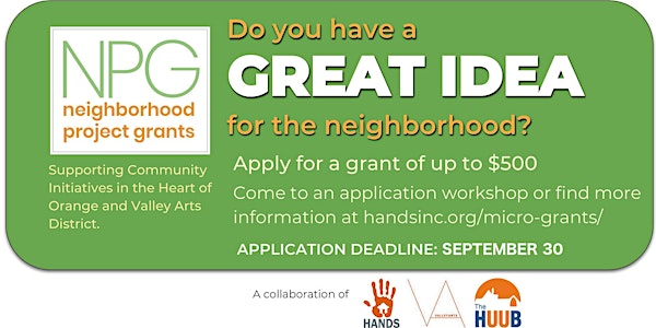 Fall 2018 Neighborhood Project Grants - Info & Help Workshop at The HUUB