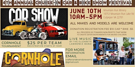 June 10, 2023  * TOP 30 4th Annual Car & Bike Show & Corn Hole Tournament