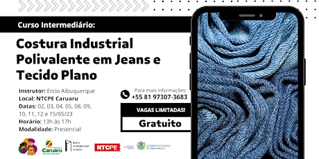 Imagem principal do evento Curso Intermediário:Costura Industrial Polivalente em Jeans e Tecido Plano