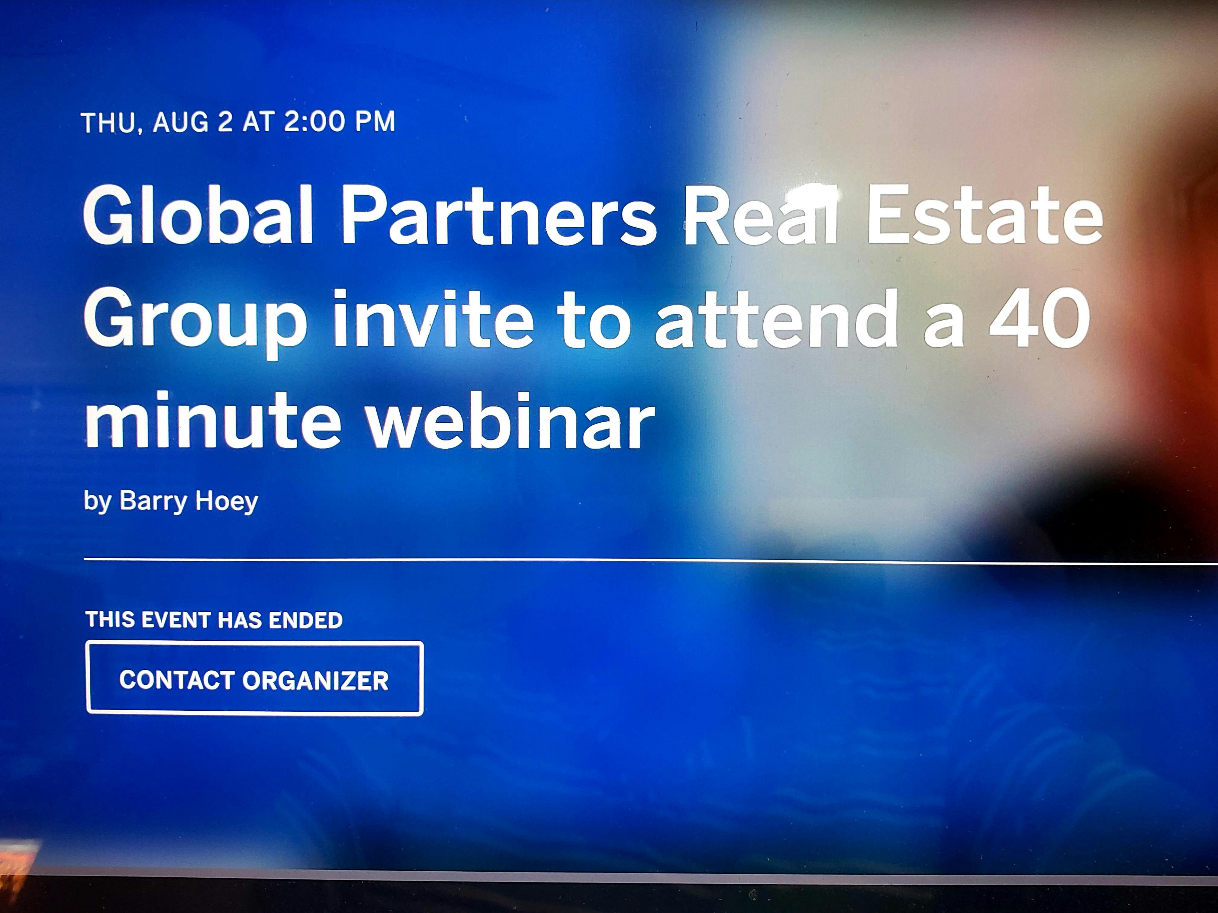 Invite for REALTORS to attend one of our Sponsors Evening Webinars