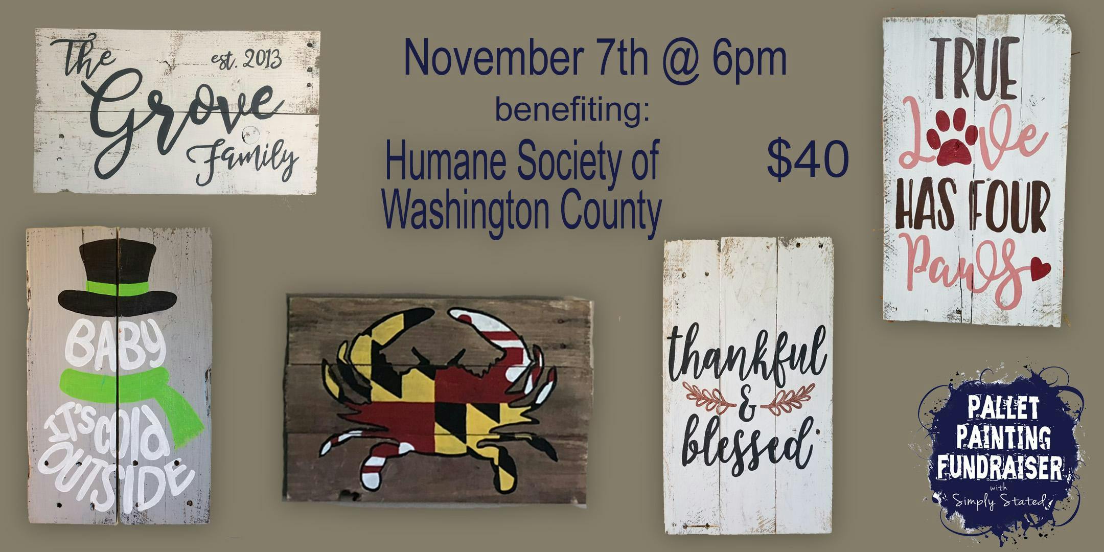 pallet painting fundraiser benefiting humane society of wash co