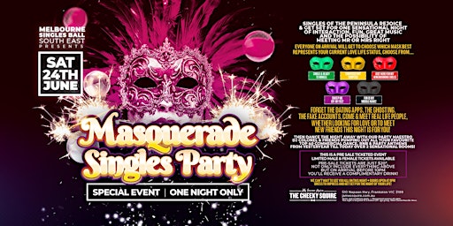 Masquerade Singles Party at Cheeky Squire, Frankston.