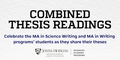 Primaire afbeelding van MA in Science Writing and MA in Writing Combined Thesis Readings