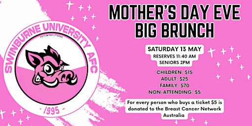 Imagem principal de Swinburne Mother's Day Eve BCNA Big  Fundraising Brunch