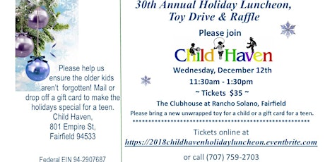 30th Annual Child Haven Holiday Luncheon, Toy Drive and Raffle primary image