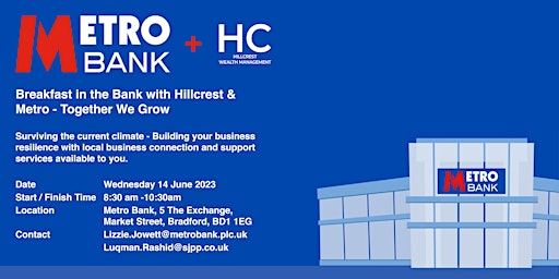 Breakfast in the Bank with Hillcrest & Metro - Together We Grow primary image