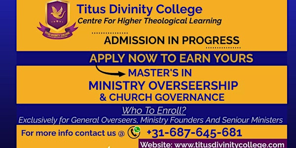 MASTER'S IN MINISTRY OVERSEERSHIP & CHURCH GOVERNANCE