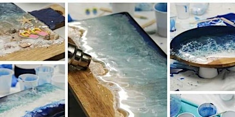 Resin Ocean wave  pour on a cheese board workshop- Ottsville PA