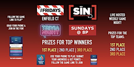 Trivia Game Night | SIN Sundays - TGI Fridays Enfield CT - SUN 8p