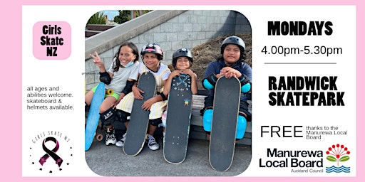 Imagen principal de Girls Skate NZ FREE Workshop - Randwick  Skatepark