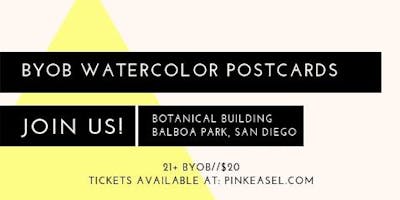 pink easel byob watercolor postcards san diego november sunday 11