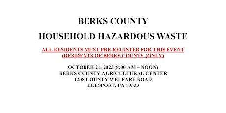 Berks County Household Hazardous Waste Collection - October 21, 2023 primary image