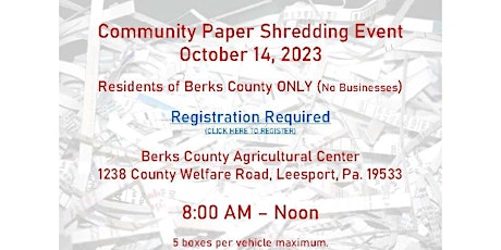 BERKS COUNTY - PAPER SHREDDING EVENT - October 14, 2023 primary image