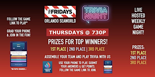 Trivia Game Night | TGI Fridays - Orlando Seaworld FL - THUR 730p