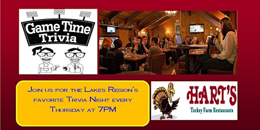 Primaire afbeelding van Game Time Trivia Thursday Nights at Hart's Turkey Farm in Meredith NH