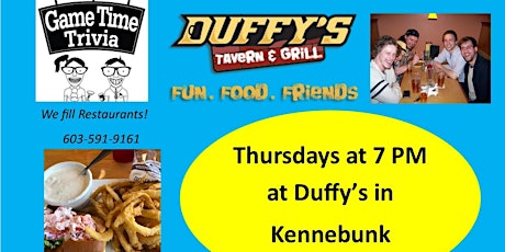 Game Time Trivia Thursday Nights at Duffy's Tavern in Kennebunk Maine
