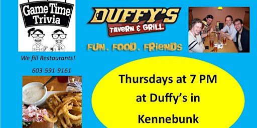 Imagem principal do evento Game Time Trivia Thursday Nights at Duffy's Tavern in Kennebunk Maine