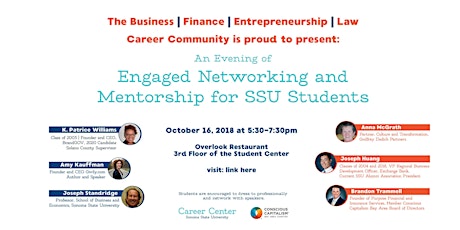 CCBA in Partnership with Sonoma State University's  Business | Finance | Entrepreneurship| Law Career Community is proud to present an evening of engaged networking and mentorship for SSU students! primary image