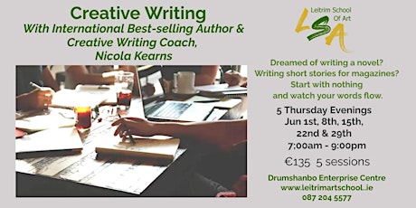 Creative Writing Workshop, 5 Thurs Eves 7pm-9pm  Jun 1st, 8, 15, 22, & 29th