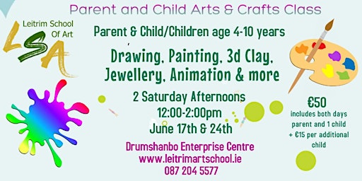 Parent & Child  4-10yrs 2 x  Saturday Afternoons,12pm-2pm, June 17th & 24th primary image