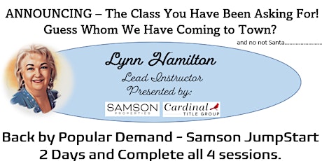 Lynn Hamilton Presents: Samson Jump Start Sessions 1&2 in Fredericksburg
