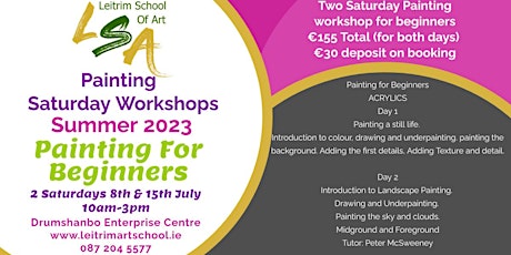 Painting Workshop for Beginners,2 Sat's, July 8th & 15th 2023, 10am-3pm