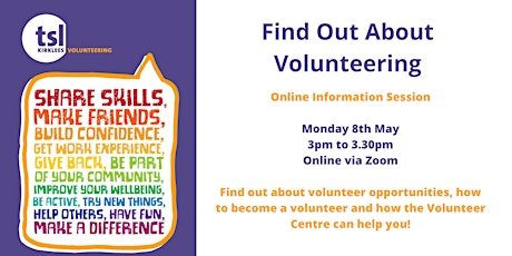 Primaire afbeelding van Find Out About Volunteering - Online Information Afternoon Session