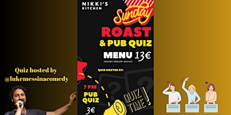 Nikki's Kitchen Pub Quiz every Sunday 7pm