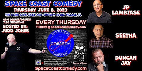 JUNE 8TH, The Space Coast Comedy Showcase at The Blind Lion Comedy Club