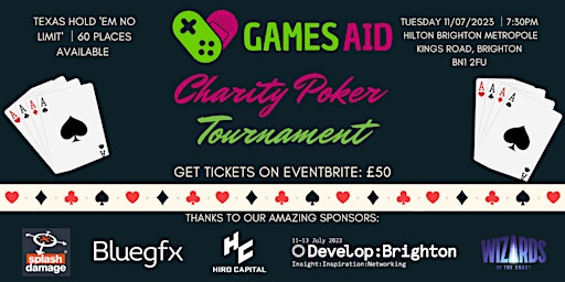 Image principale de Games Aid Charity Poker Tournament at Develop: Brighton 2023