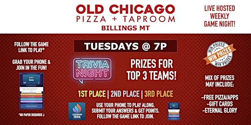 Imagen principal de Trivia Game Night | Old Chicago - Billings MT - TUE 7p