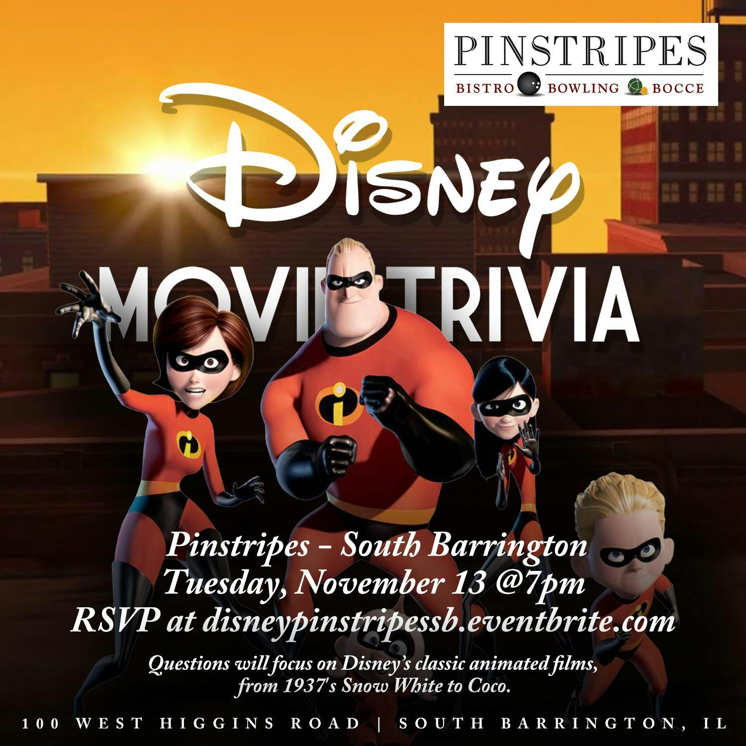Disney Movie Trivia at Pinstripes South Barrington