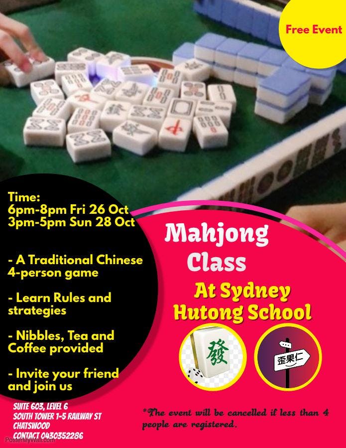 free mahjong class 26 oct 2018