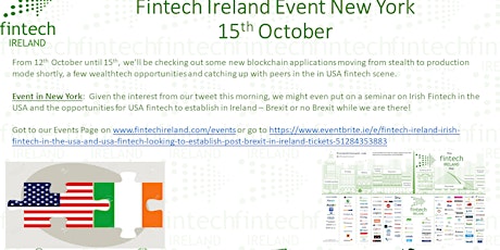 ** BOOKINGS CLOSED ** Fintech Ireland - Irish fintech in the USA and USA fintech looking to establish post Brexit in Ireland primary image