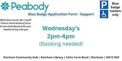 Primaire afbeelding van Blue Badge Application Appointments @ Rainham Library