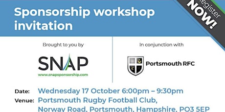 Hampshire Sponsorship Workshop with SNAP & Portsmouth RFC primary image