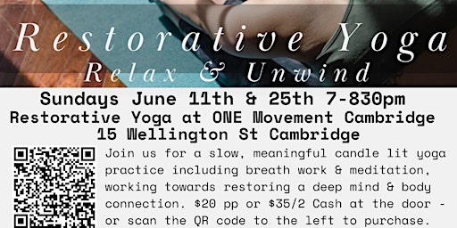June 25th Restorative Yoga at ONE Movement Cambridge primary image