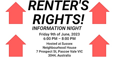 Pascoe Vale Renters Rights Infomation Night at Sussex Neighbourhood House primary image