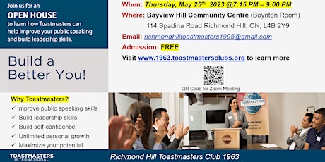 Hauptbild für May OPEN HOUSE  - Richmond Hill Toastmasters Club