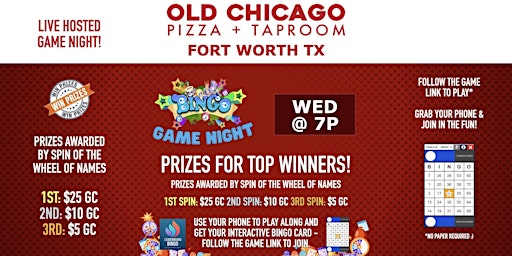 Primaire afbeelding van BINGO Game Night | Old Chicago - Fort Worth TX - WED 7p